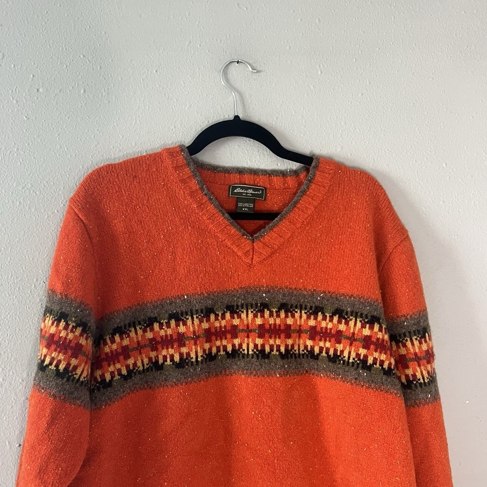 Vintage Eddie Bauer Lambswool Sweater Mens XXL Fair Isle Nordic Pullover Grandpa - Picture 4 of 6